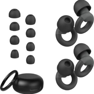 JUSTRVN Ear Plugs for Sleeping, 2 Pairs of Reusable Earplugs for Noise Reduction 25dB-30dB with 8 Ear Tips, Soft Hearing Protection Ear Plugs for Concert,Noise Sensitivity, Study & Work, Black