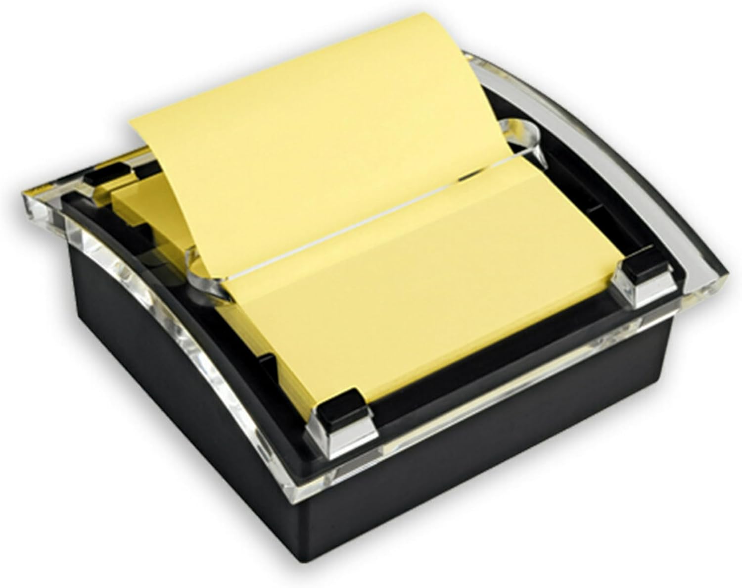 Post-it Note Dispenser, Sticky Note Holder, Black Base, Clear Top, Includes 50 Sheets of 3 in x 3 in Canary Yellow Pop-Up Notes, Classroom or Office Supplies - Image 2