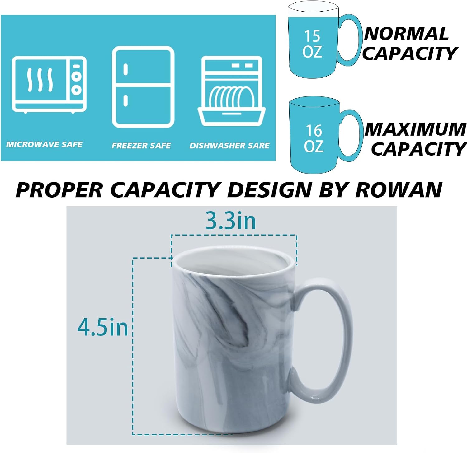Coffee Mugs Set of 4,16 OZ Large Tea Cups, Grey Marble Ceramic Cup with Big Handle,Bulk Marble Diner Mugs Set for Latte, Beer,Cappuccino,Microwave Dishwasher Safe Cup for Men Women Gift - Image 4