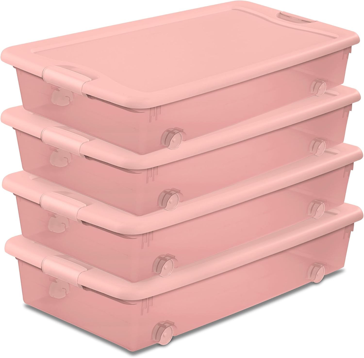 Sterilite 4-Pack 56 Quart Wheeled Latching Box, Underbed Plastic Storage Organizer, Pearl Blush Tint - Under Bed Rolling Container Bin with Lid and Wheels for Home or Dorm Bedrooms and Closets - Image 2