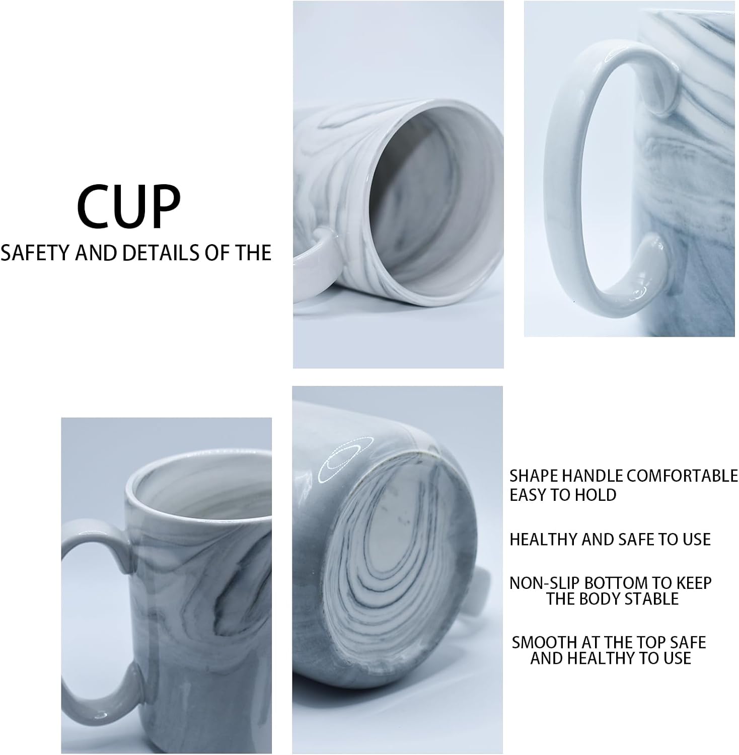 Coffee Mugs Set of 4,16 OZ Large Tea Cups, Grey Marble Ceramic Cup with Big Handle,Bulk Marble Diner Mugs Set for Latte, Beer,Cappuccino,Microwave Dishwasher Safe Cup for Men Women Gift - Image 5