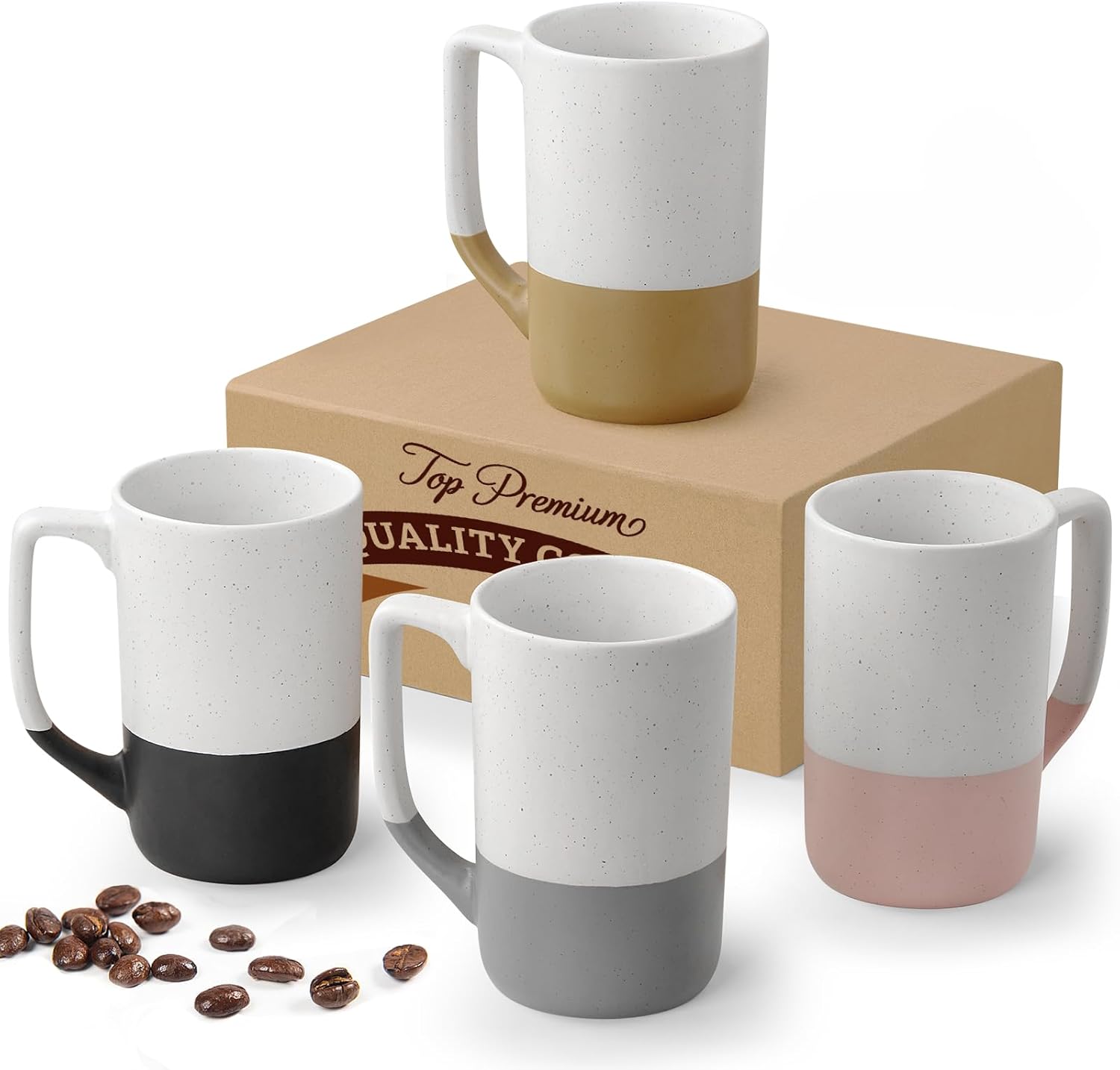 Large Ceramic Coffee Mug Set of 4, 16 oz Tea Cups with Handle, Porcelain Mug for Latte, Hot Tea, Cappuccino, Milk, Cocoa, Microwave & Dishwasher Safe Cups for Men Women Mug Lovers, Housewarming Gift - Image 2