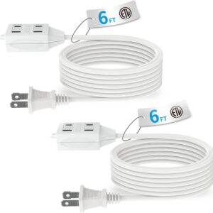 TiFFCOFiO Indoor Extension Cord, 2 Prong 6 Feet Extension Cord, 3 Polarized Outlets with Safety Slide Windows,13A/1625W, 16 AWG, 2 Packs