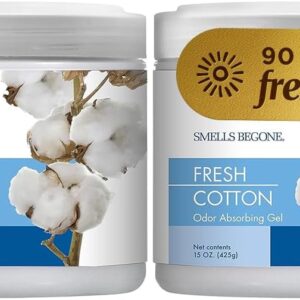 SMELLS BEGONE 15oz Gel Odor Eliminator – Absorb & Remove Tough Odors in Pet Areas, Bathrooms, Basements, Garage, Cars, RVs & Boats – Eliminate Odors Quickly (2-Pack, Fresh Cotton)