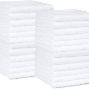 Amazon Basics Highly Absorbent, Fast Drying 100% Cotton Washcloths for Bathroom, Machine Washable, Soft, 12 x 12 in, White, 60-Pack