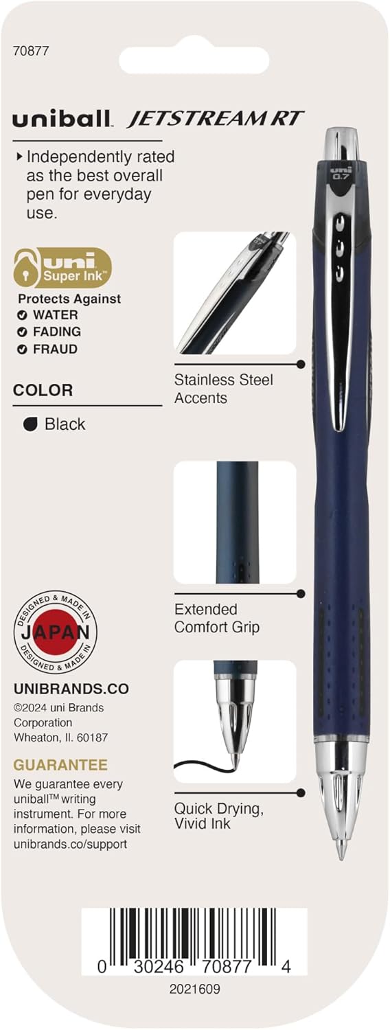 Uni-Ball Jetstream RT Pens - NY Times Wirecutter Best Pen for Over a Decade - Pack of 3 Black Fine Point Pens, 0.7mm - Back to School Pens, Ballpoint Pens - Image 7