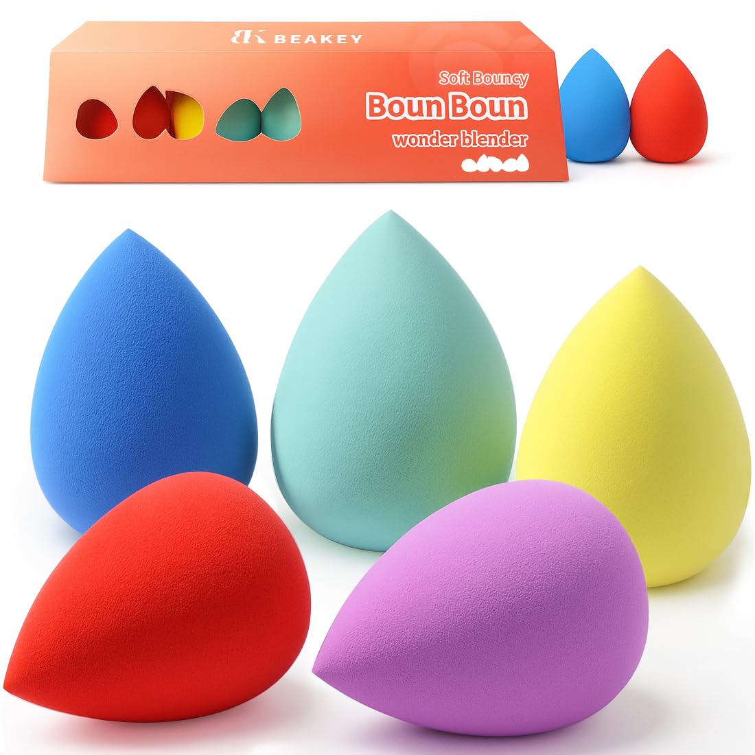 BEAKEY Makeup Sponge Set 5 Pack Micro Porous Low Absorption Soft Latex Free Foundation Beauty Sponges & Blenders for Powder Cream - Image 2