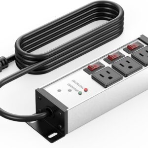 CCCEI 3 Outlet Heavy Duty Surge Protector Power Strip 20 Amp Individual Switches. 12 Gauge Extension Cord, Overload, Ground Protection. Garage Wall Mount Electric Extender, 6FT, Silver.
