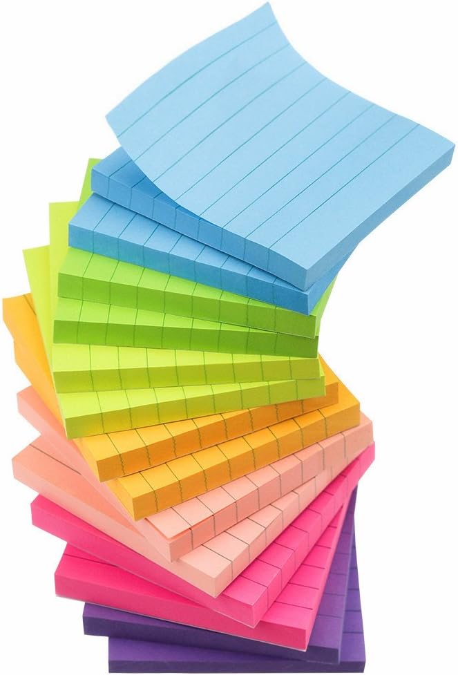 Early Buy Lined Sticky Notes 3x3 Inch, 14 Pads/Pack with Lines Notepads, 7 Bright Colors Self-Stick Pads, 80 Sheets/Pad, Total 1120 Sheets - Image 2
