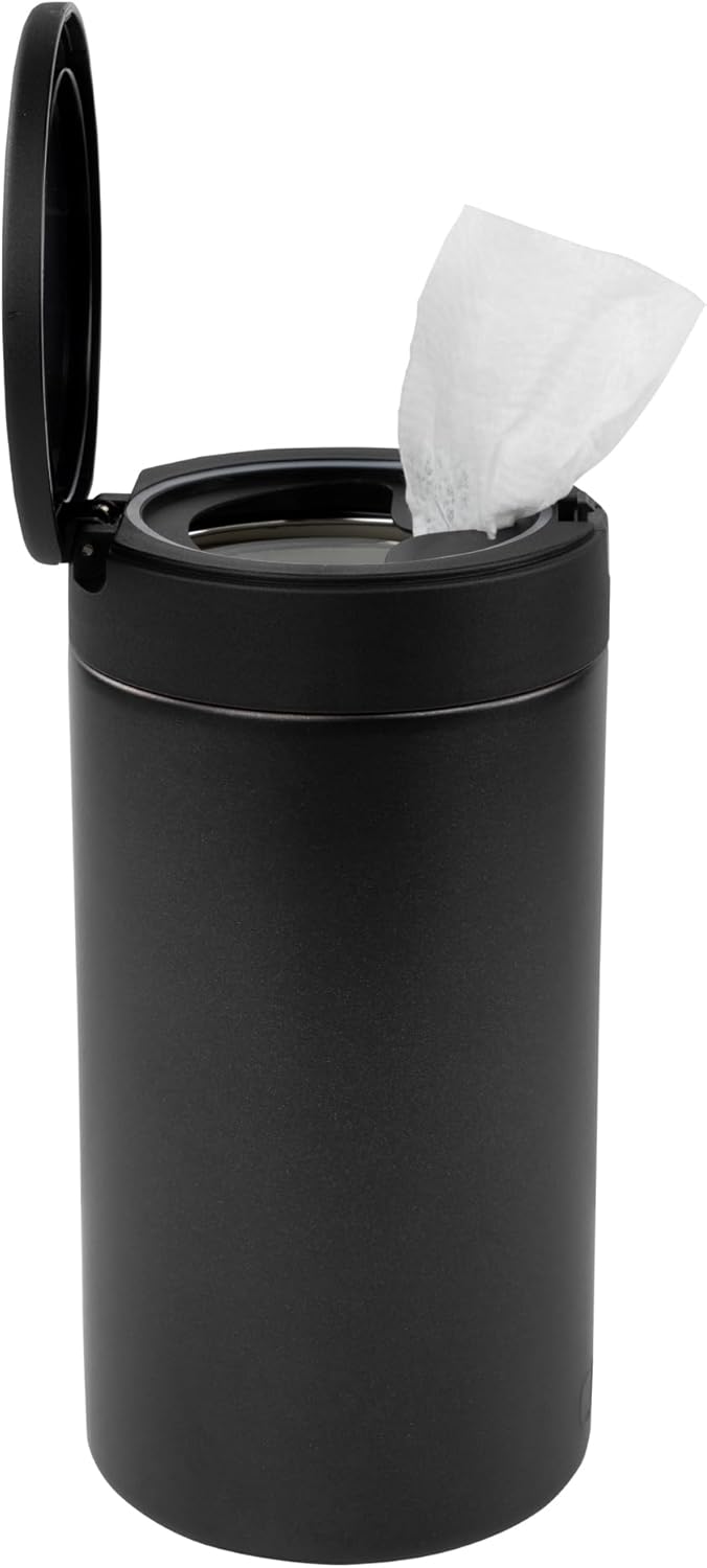 Spectrum Disinfecting Wipes Container Refillable Stainless Steel Wipe Holder for Bathroom Kitchen School Classroom, Reusable Push Button Wet Wipe Dispenser for Disinfect Cleaning Countertop, Black