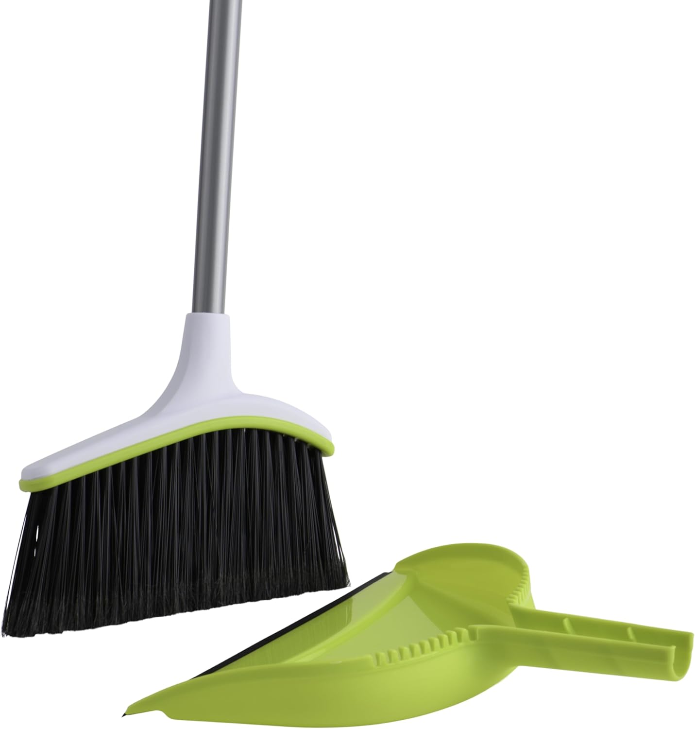 Casabella Basics 2-Piece Angled Broom and Dustpan Set, 44" Angled Broom with Long Handle and Dustpan, Silver/Green - Image 2