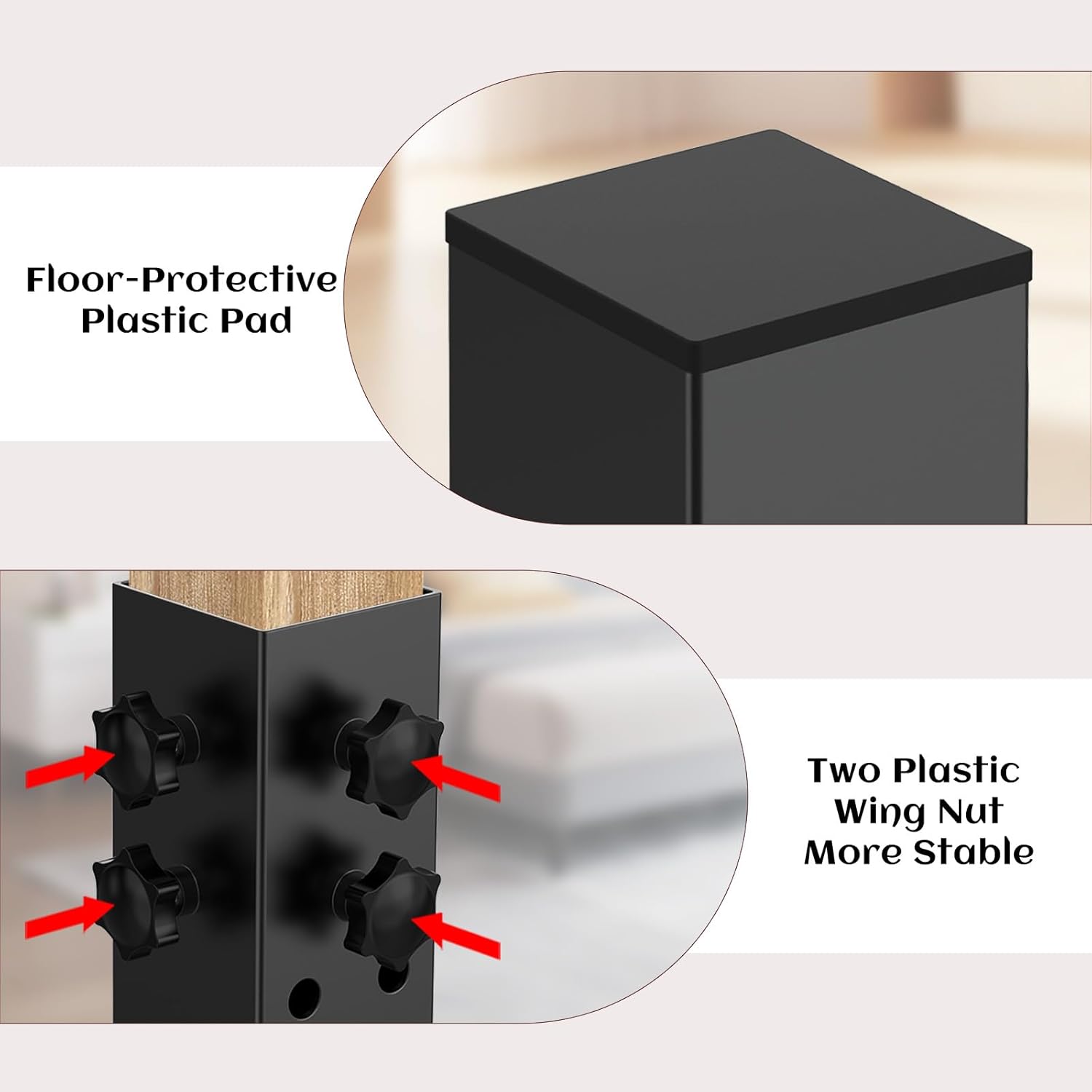 4 Pack Carbon Steel Dorm Bed Riser 3.15" Diameter Metal Bed Riser for Square Wooden Bed Frame, College Bed Riser Adjust to 3.2", 5.1", 8.1" or 11.2" Height (for Bed Leg 2.3-3.1") - Image 7