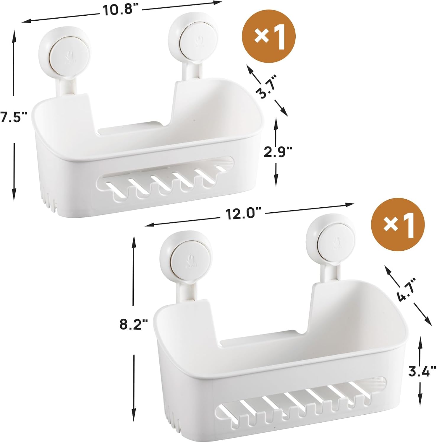 LEVERLOC Shower Caddy Suction Cup Shower Shelves Basket Pack of 2 One Second Installation Removable Powerful Suction Cup Bathroom Organizer Max Hold 22lbs Shower Storage Plastic - Image 4