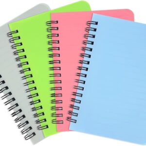 Spiral Notebook 4 Pack Small Pocket Notebook 4.1”x5.9” A6 Mini Journal Plastic Hardcover Ruled Notebook 4 Color 480 Pages for School Work and Aesthetic Gift Office Supplies for Teen Girls,Boys