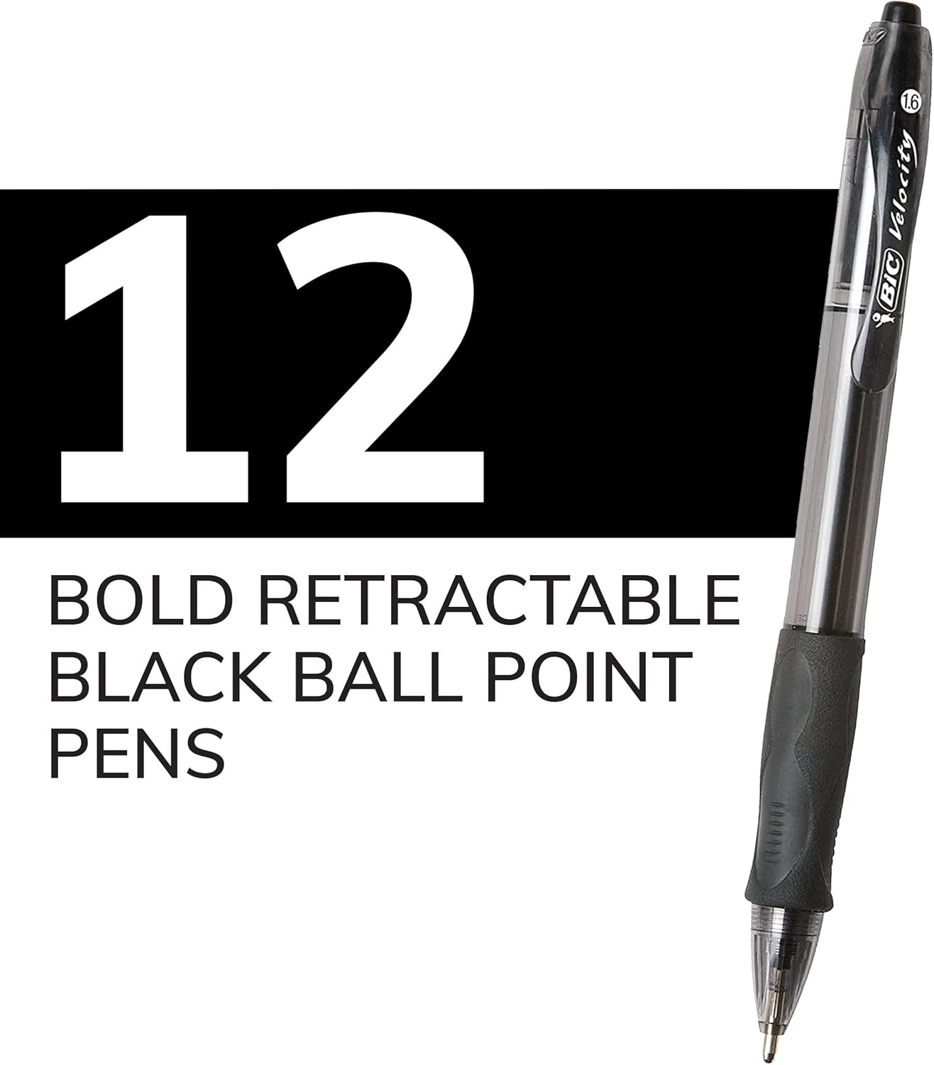 BIC Glide Bold Black Ballpoint Pens, Bold Point (1.6 mm), School Supplies for Students and Teachers, with Full Grip, 12-Count Pack in Black - Image 4