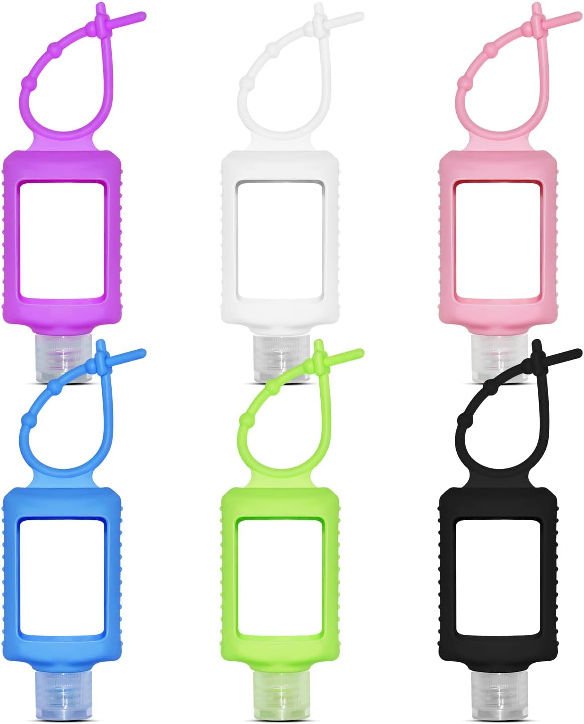6Pcs Travel Size Empty Hand Sanitizer Holder with Silicone Keychain, 2 oz Leak Proof Refillable Plastic Bottles Portable Travel Containers with Detachable Silicone Case - Image 2