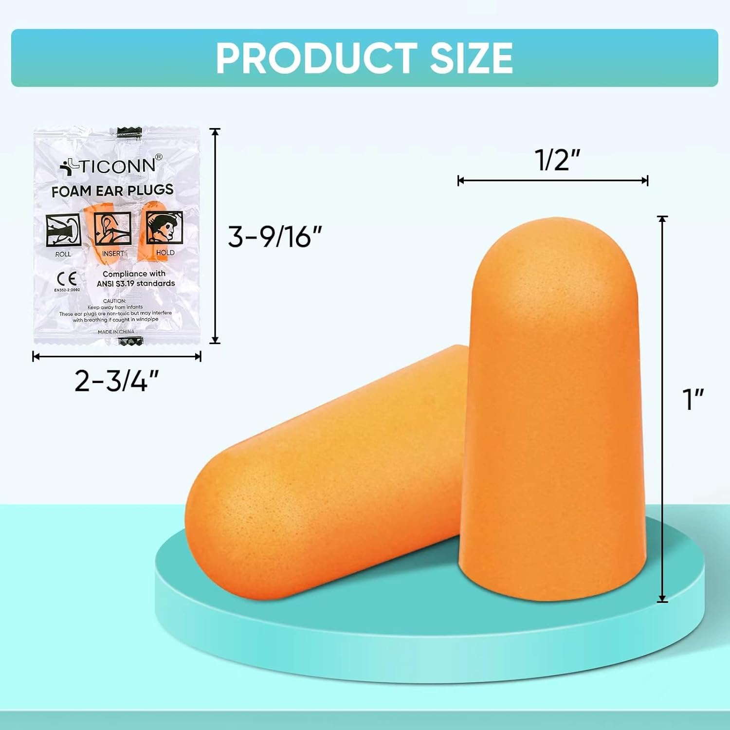 TICONN 200 Pairs Foam Ear Plugs, Individually Wrapped 32dB NRR Noise Reduction Earplugs for Sleeping Hearing Protection Travel Study Concentration Construction Site (200 Pairs) - Image 2