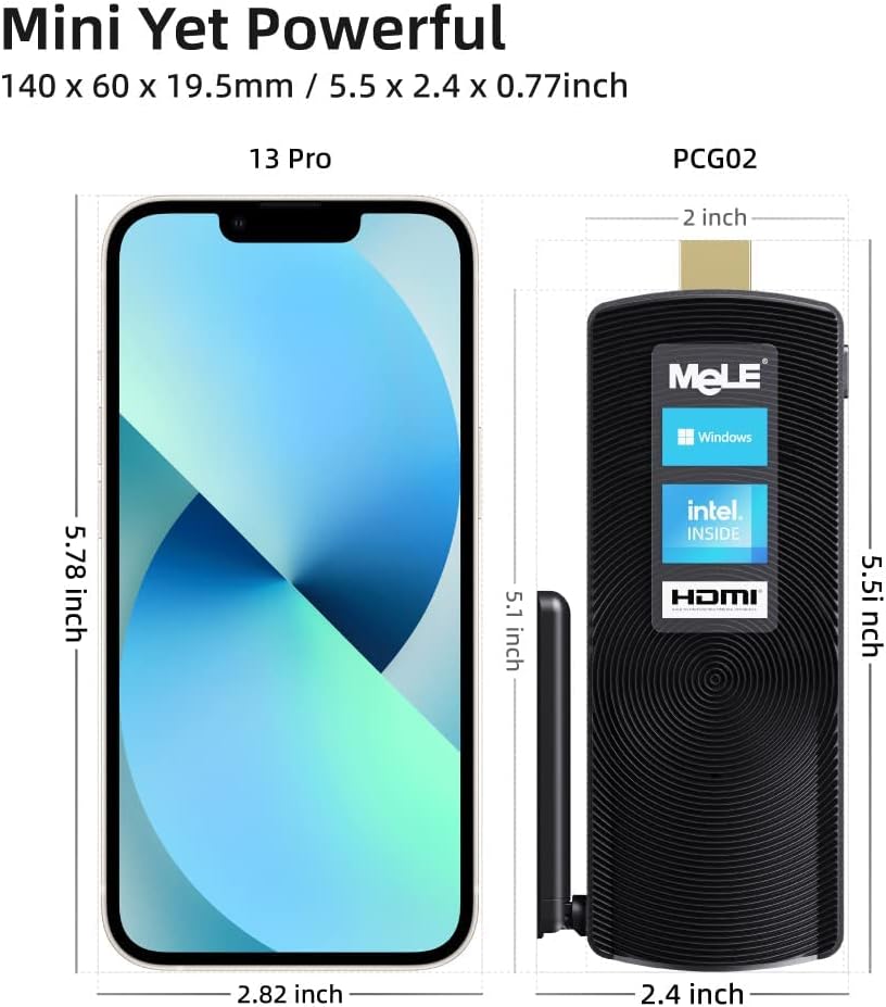 MeLE Fanless Mini PC Stick PCG02, N100 Compute Stick with Windows 11 Pro, 8GB 128GB Micro Desktop Computer, Full Functional USB-C, Gigabit Ethernet BT5.1 on Business Office Industrial IoT Home - Image 4