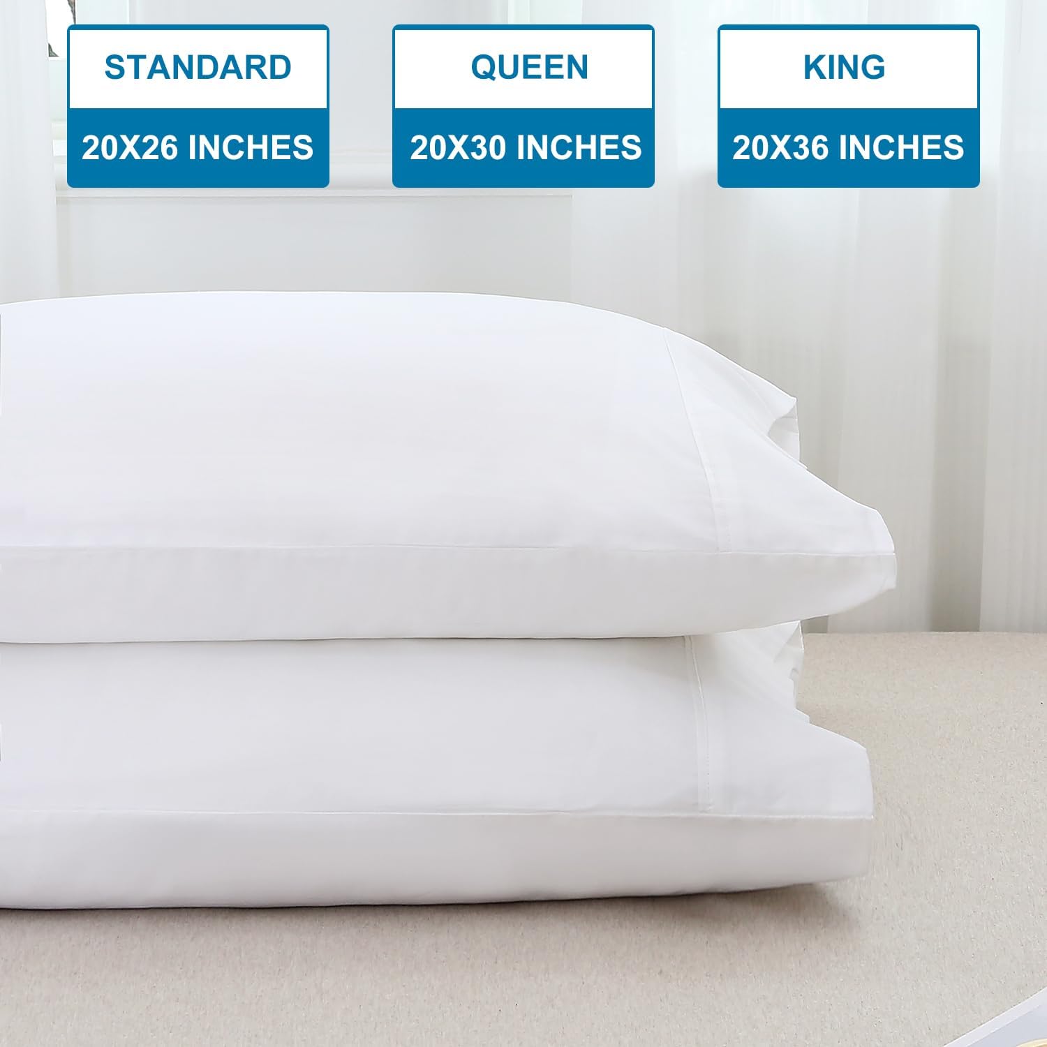 WINLIFE Standard Pillowcases Set of 2 100% Egyptian Cotton Standard Pillow Cases 2, 20×26 inches, Soft and Breathable Pillow Cover, Bright White - Image 4