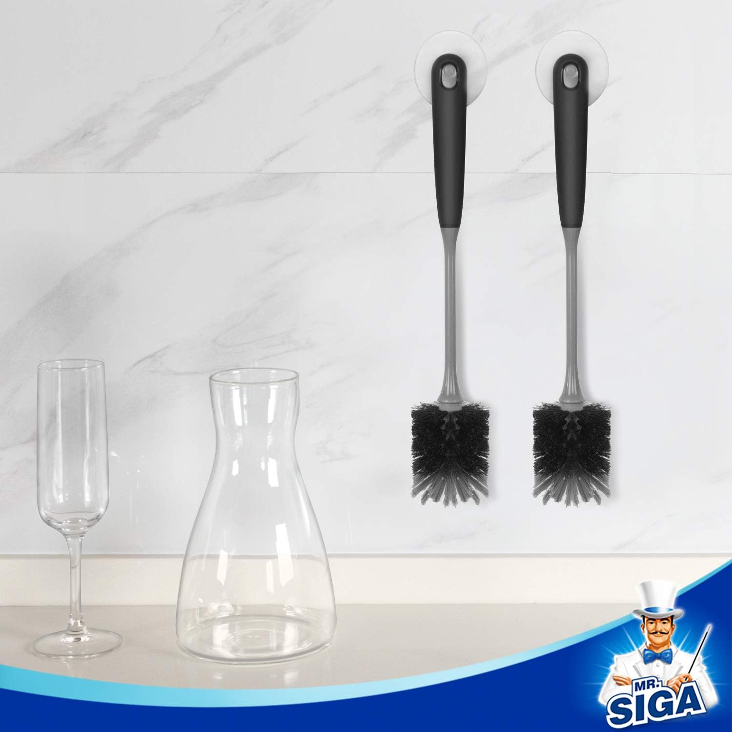 MR.SIGA Long Handle Bottle Brush, Flexible Scrub Brush for Water Bottles, Glasswares, Mugs, Black, 2 Pack - Image 7