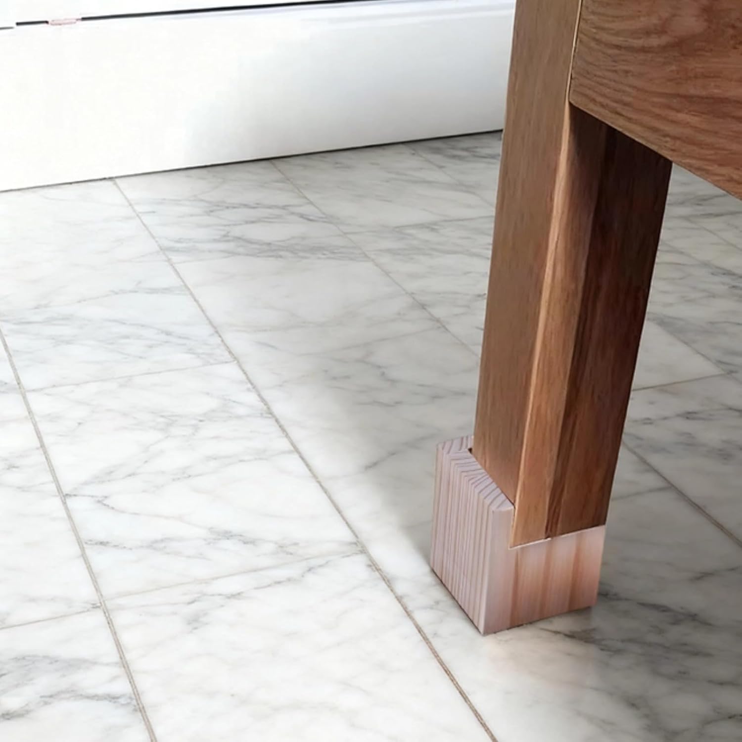 4 Pcs Square Natural Wood Furniture Risers, Bed Legs Lift, Solid Wood Bed Frame Extenders with Recessed Top, Heavy Duty Sofa Table Desk Lifts for Easy Storage, Easy Cleaning - Image 3
