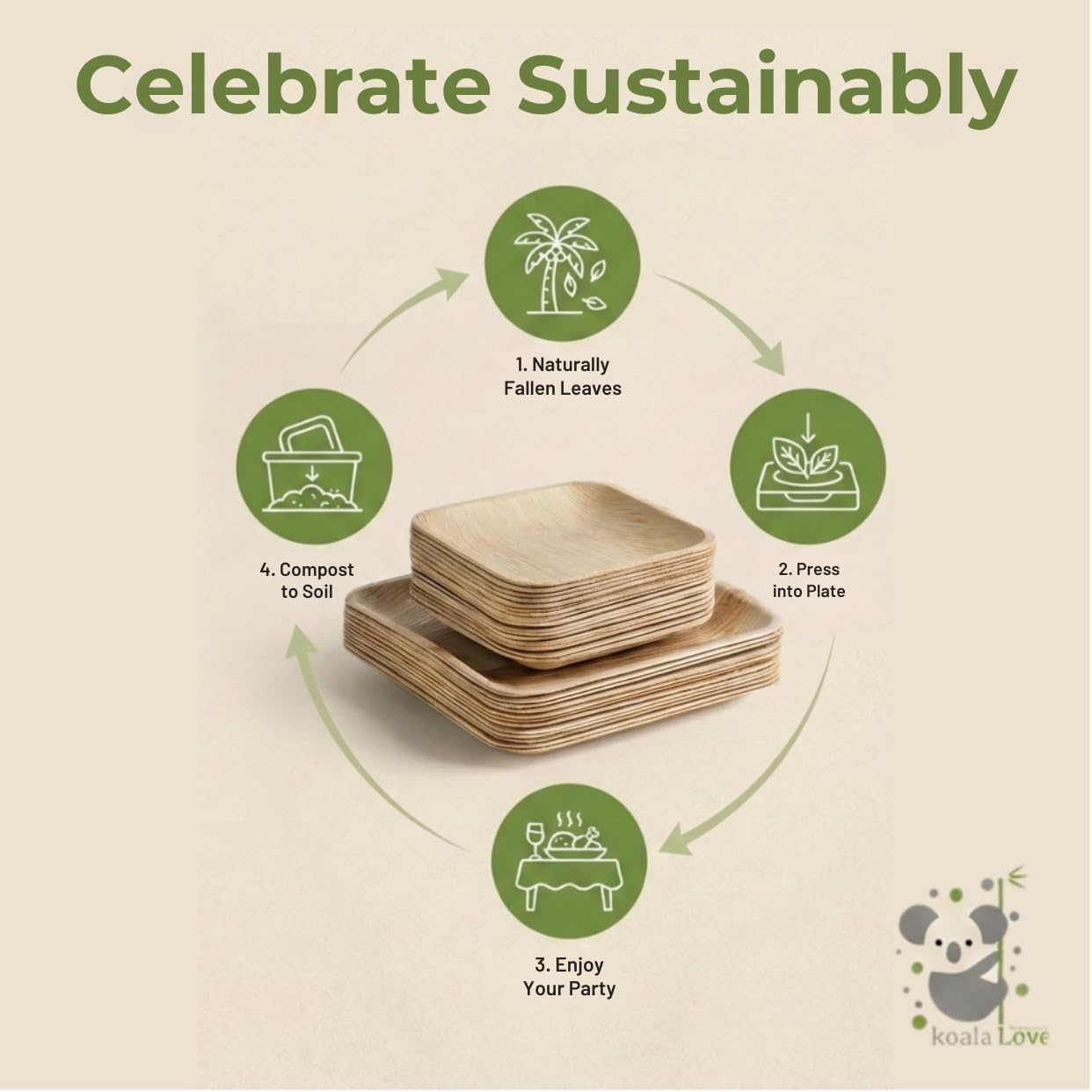Palm Leaf Plates 10 Inch Bamboo Paper Disposable 50 Bulk Dinner Square Party Plates Event Tableware Eco Biodegradable Compostable Wooden Plate Best Alternative to Plastic Plate, By KoalaLove - Image 5