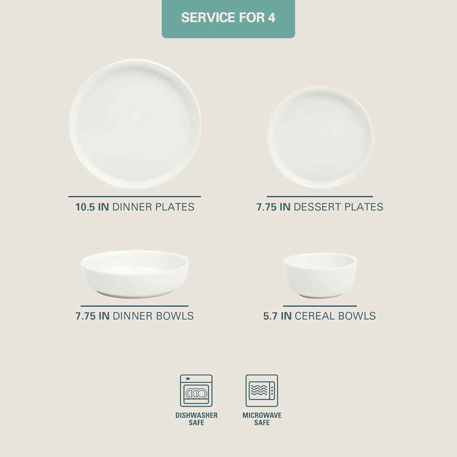 Gibson Home Oslo Dinnerware Set for 4, 16-Piece White Porcelain Plates and Bowls — Ceramic Dish Set | Microwave & Dishwasher Safe - Image 3