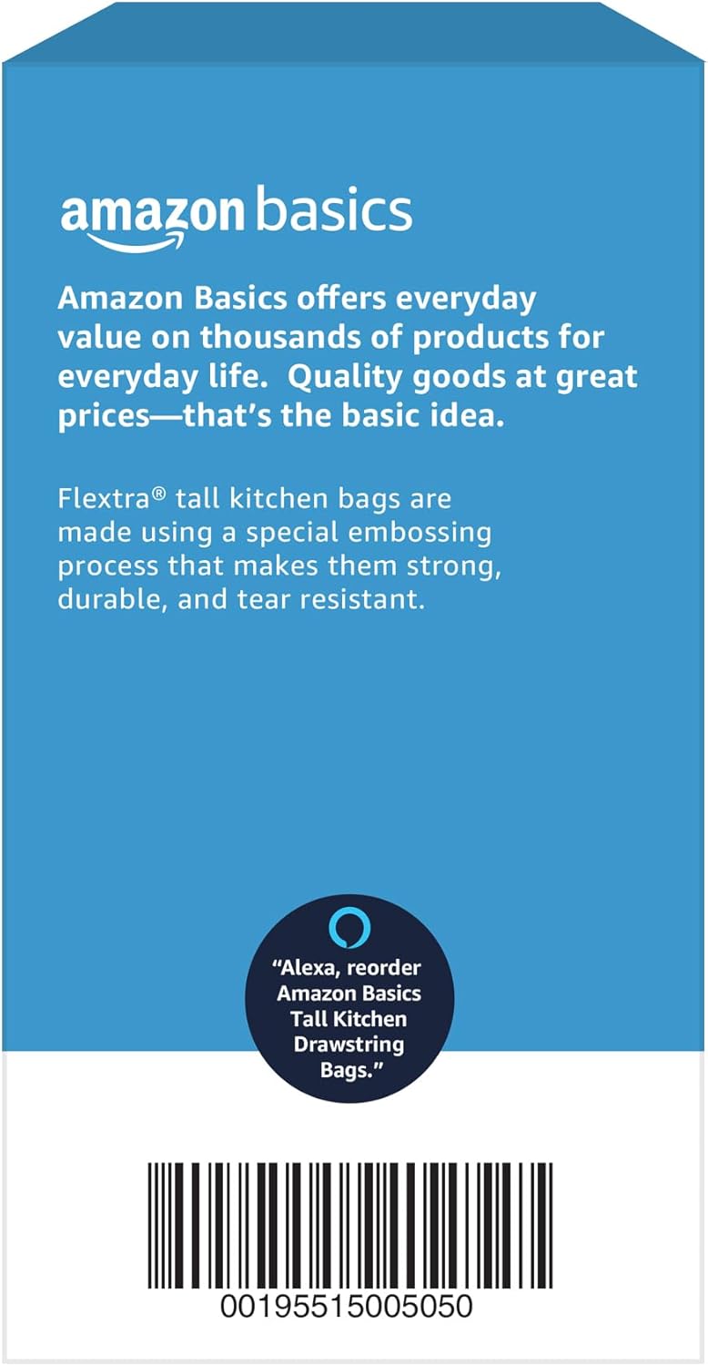 Amazon Basics Flextra Tall Kitchen Drawstring Trash Bags, 13 Gallon, 90 Count - Image 6