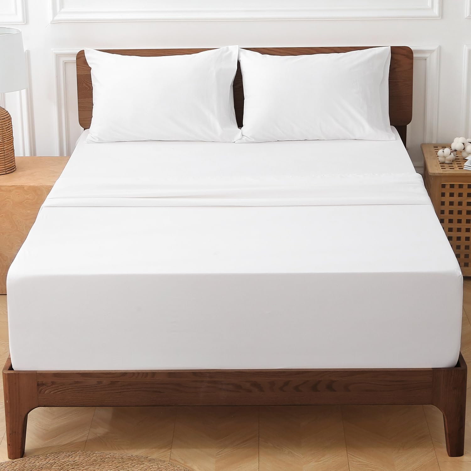 HYPREST Extra Deep Pocket King Sheet Sets Fits 18"-24" in Deep Mattress -100% Cotton King Sheet Set,White Hotel Crisp Soft Cooling Sheet Sets for King Bed Deep Pocket - Image 10