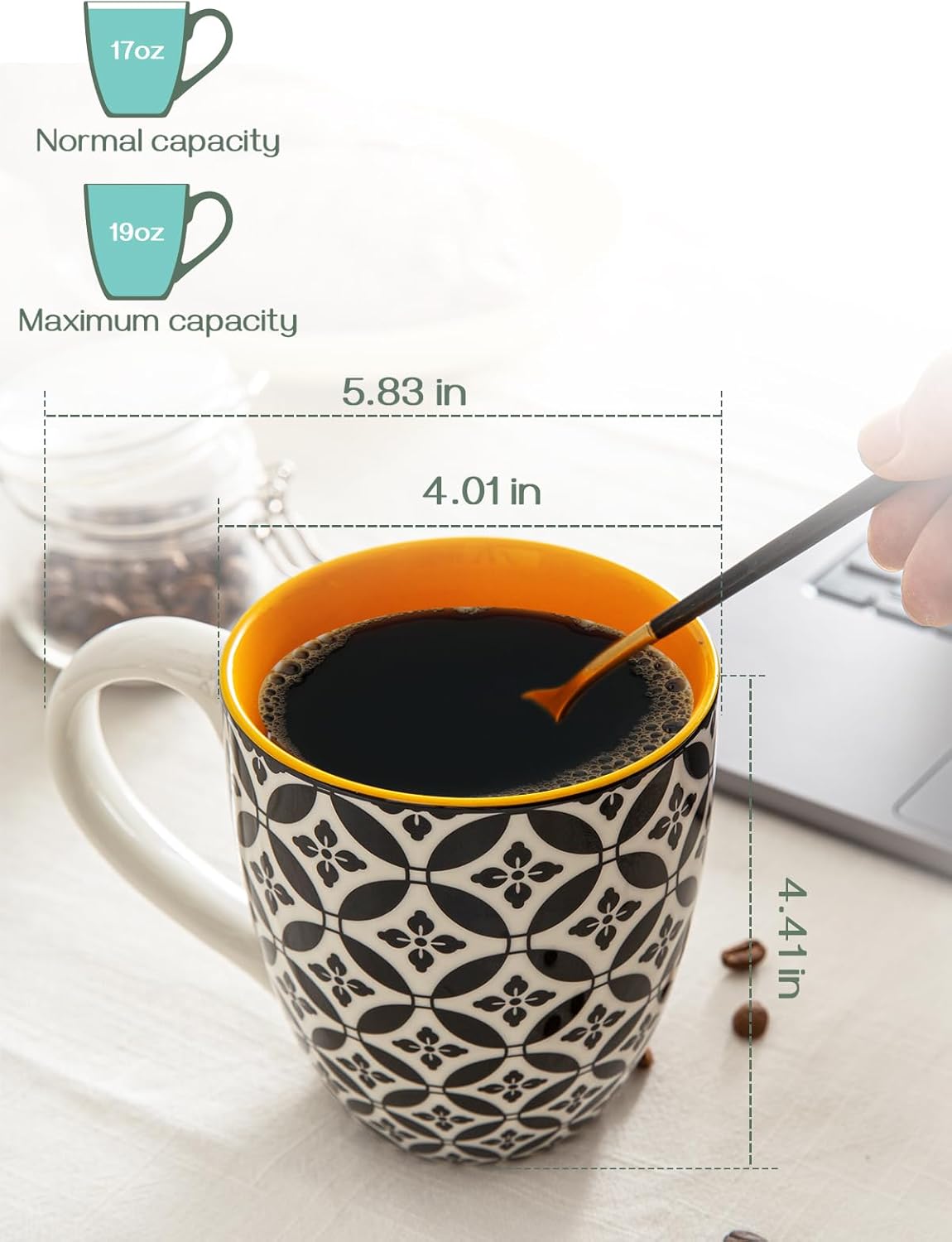 DOWAN Coffee Mugs Set of 6, 16 oz Large Porcelain Mug, Ceramic Tea Cups with Handle for Men Women, Mug Gift Set, Housewarming Wedding Gift - Image 4