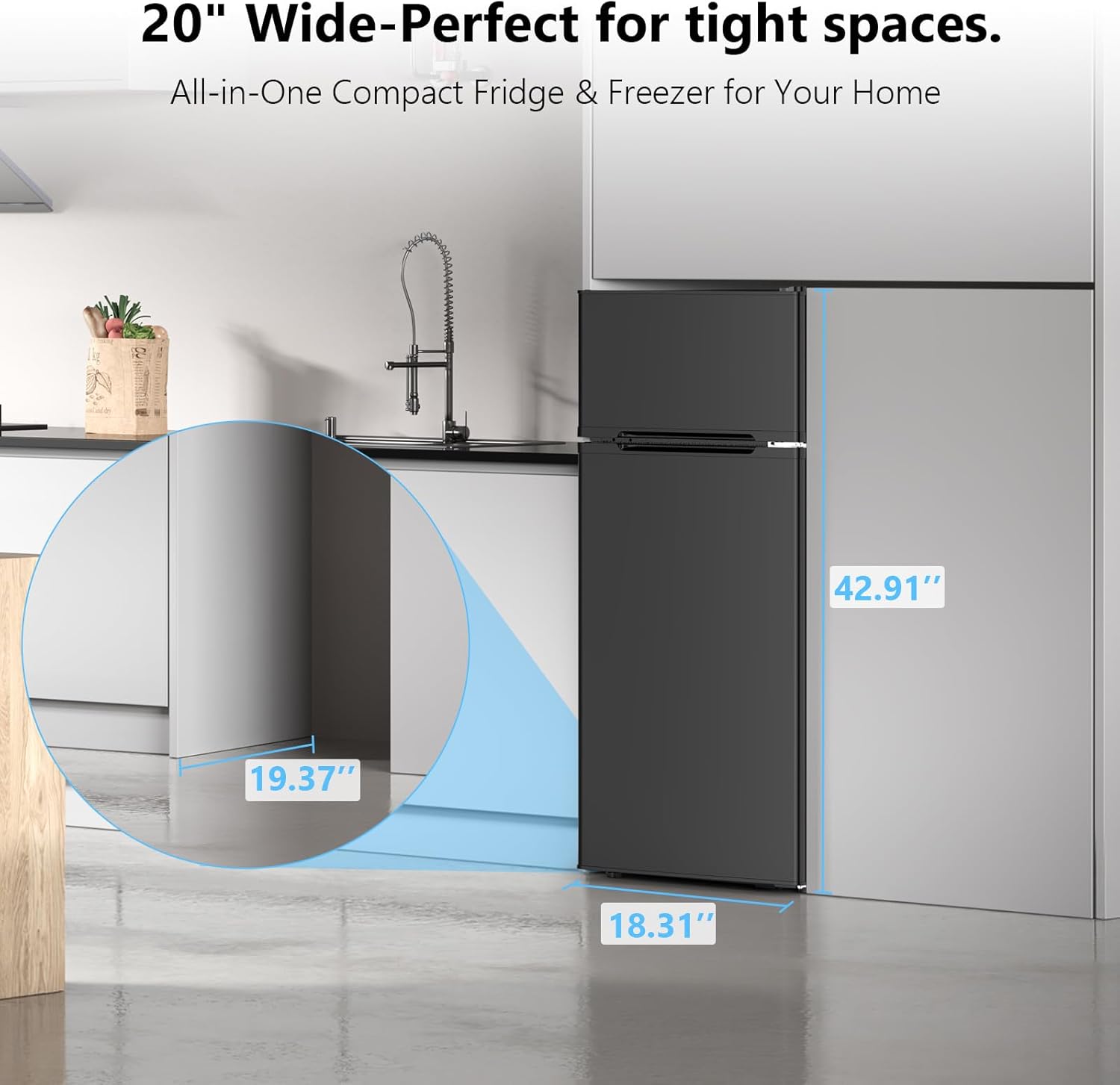 4.5 Cu.Ft Mini Fridge with Freezer, 2 Door Compact Refrigerator, Small Fridge with Adjustable Thermostat Energy Ultra Quiet, Mini Fridge Removable Glass Shelves for Bedroom Office Dorm-Satin Black - Image 5