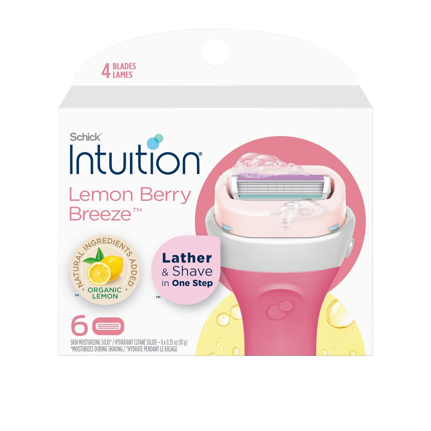 Schick Intuition Refill, Lemon Berry Breeze Razors for Women | Intuition Razor Blades Refill with Organic Lemon, 6 Count Razor Refills - Image 2