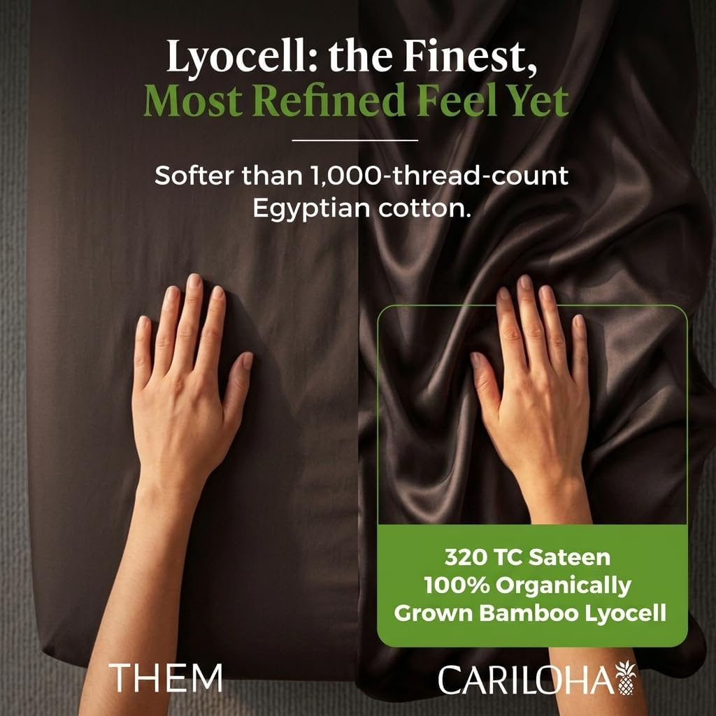 Cariloha Retreat 4-Piece Sateen Sheet Set | Black Sand | King | Lyocell Material | Breathable, Corner Straps, Extra Soft & Cooling - Image 4
