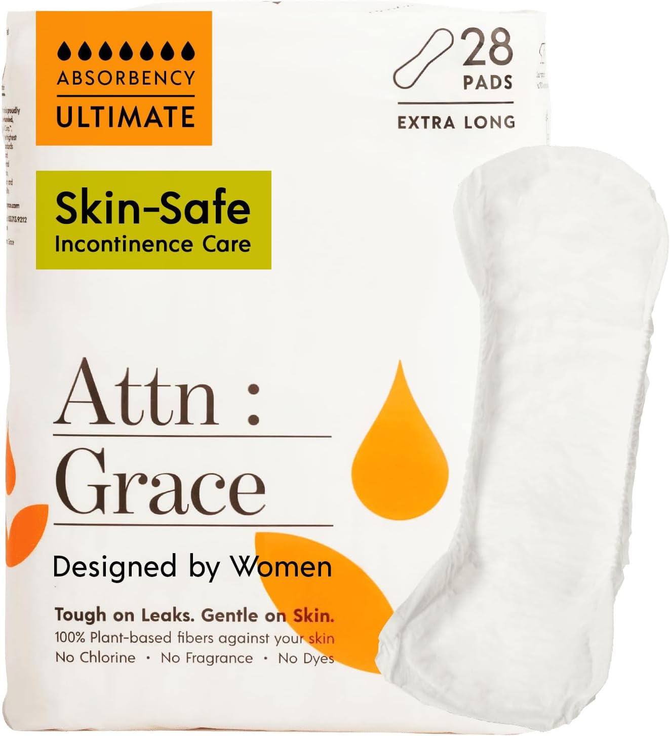 Attn: Grace Ultimate Incontinence Pads for Women, 28-Pack - Plant-Based, High Absorbency, Breathable - Overnight Pads for Heavy Bladder Leaks & Sensitive Skin - Image 2