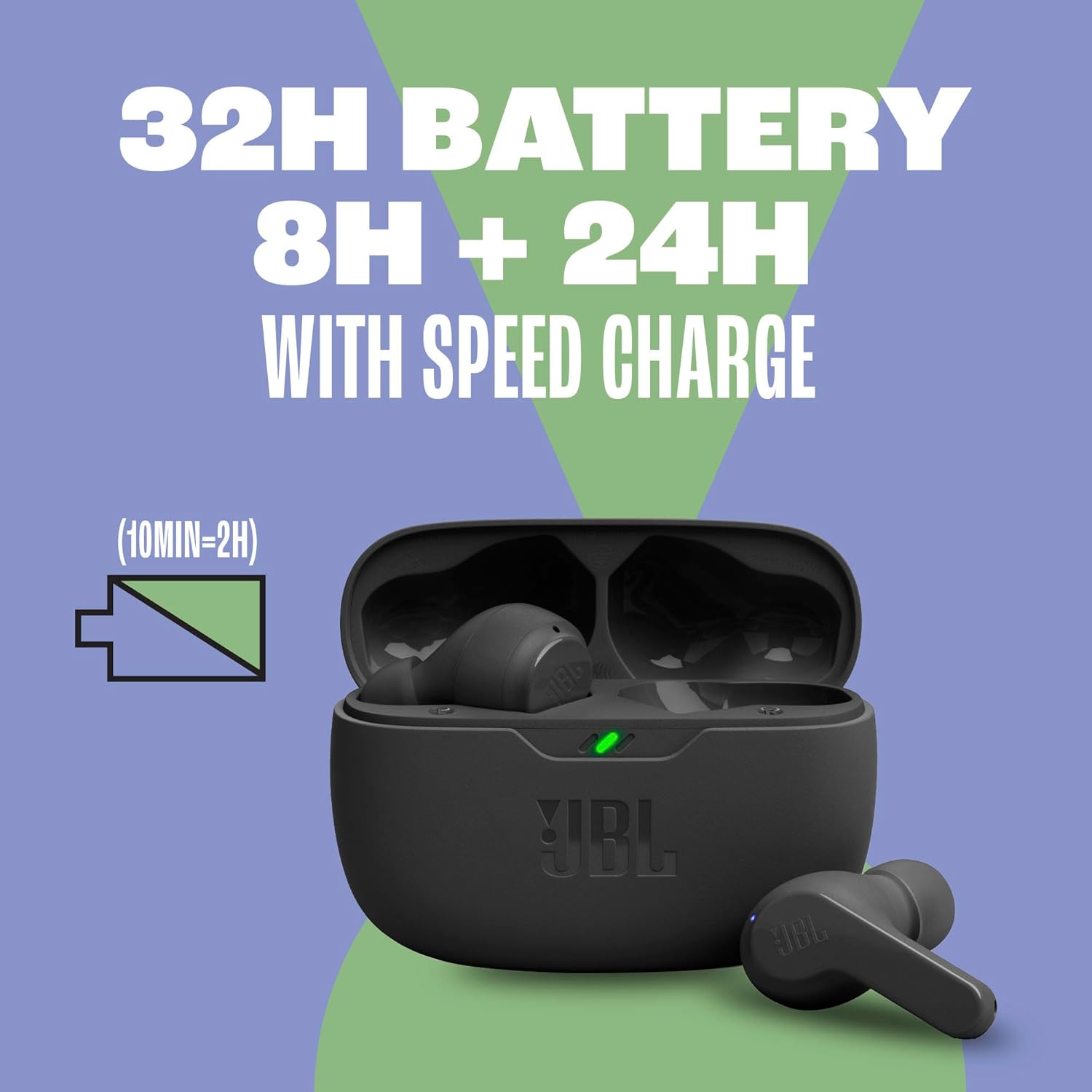 JBL Vibe Beam - True Wireless JBL Deep Bass Sound Earbuds, Bluetooth 5.2, Water & Dust Resistant, Hands-Free Call with VoiceAware, Up to 32 Hours of Battery Life (Black) - Image 4