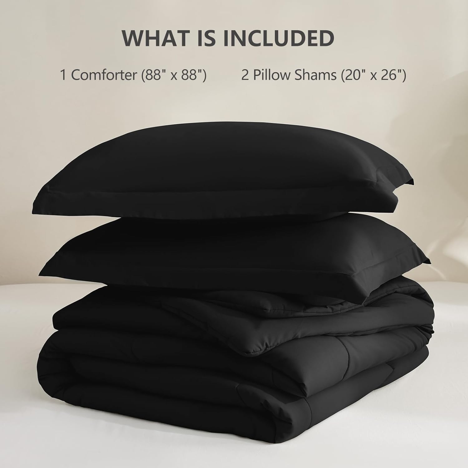 CozyLux Queen Comforter Set Black - 270GSM 3 Pieces Box Stitched Comforters Queen Size, Soft Bed Set for All Seasons, Lightweight Bedding Sets with 1 Down Alternative Comforter and 2 Pillow Shams - Image 7