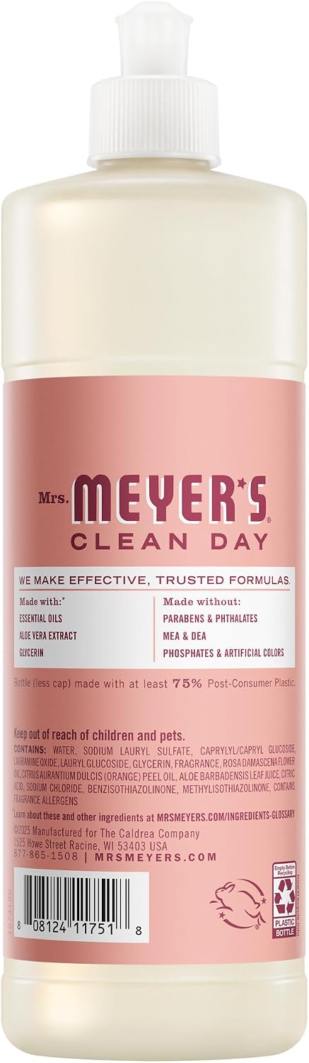 Mrs. MEYER'S Rose Scent Kitchen Basics Set, Dish Soap, Hand Soap, Multi-Surface Everyday Cleaner 3 ct. - Image 5