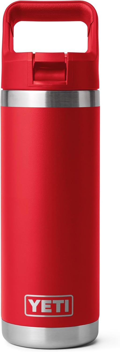 YETI Rambler 18 oz Bottle, Vacuum Insulated, Stainless Steel with Color Matching Straw Cap, Rescue Red - Image 2