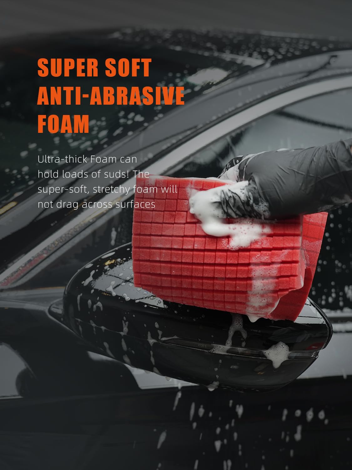 Car Wash Sponge, SPTA 3 Pack Big Red Sponge, Scratch-Free Car Cleaning Sponge, Durable Cross Cut Grid Sponge for Auto Multi Use Cleaning Washing Surfaces - Image 4