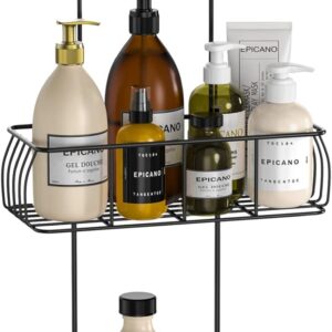 Epicano Shower Caddy Hanging, Anti-Swing Over Head Shower Caddy Rustproof with Hooks for Towels, Sponge and More, Matte Black