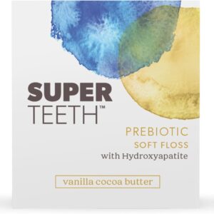 SuperTeeth Prebiotic Soft Floss with Hydroxyapatite and Xylitol, Expanding Dental Floss for Adults & Kids, Helps Sensitive Gums, Strengthen Enamel, Natural Plaque Remover, Fluoride & PFA-Free, Vanilla