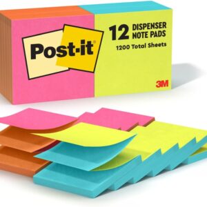Post-it Pop-up Notes, 12 Sticky Note Pads, 3 x 3 in., School Supplies, Office Products, Accordion Sticky Notes Work with Pop-Up Note Dispenser, Poptimistic Collection, Alternating Colors