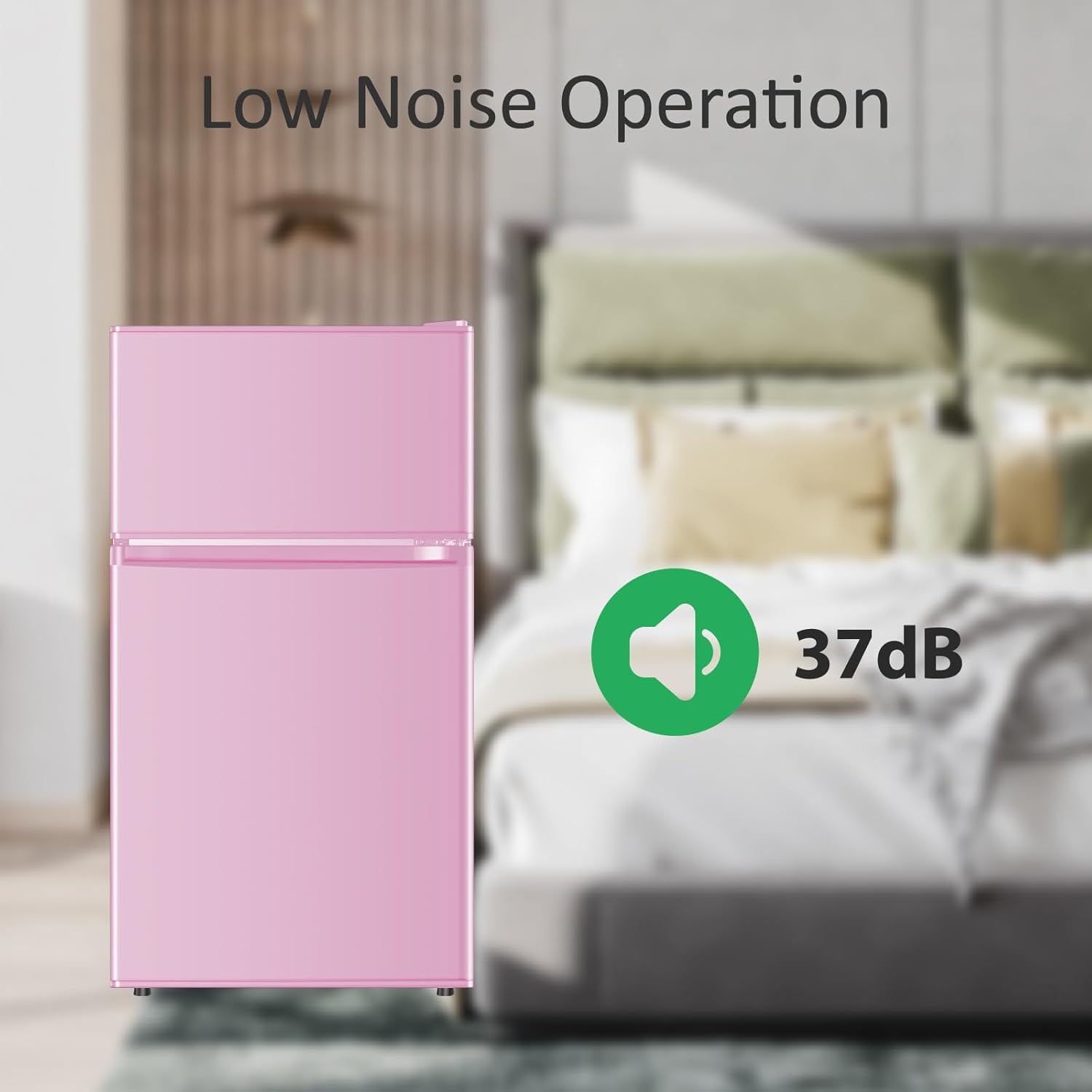 Saeoola Mini Fridge with Freezer, 3.2 Cu.Ft, 2 Doors Compact Mini Refrigerator with Separate Freezer for Dorm, Bedroom, Office, Apartment with 7-Level Temperature Control, Removable Shelves (Pink) - Image 7