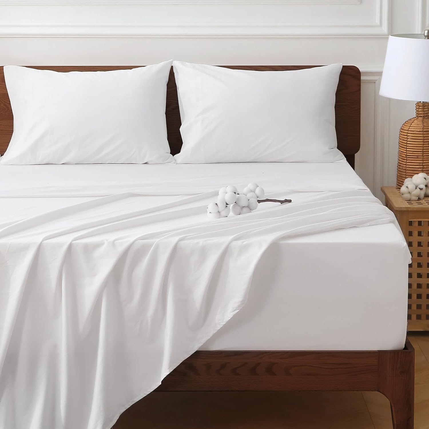 HYPREST Extra Deep Pocket King Sheet Sets Fits 18"-24" in Deep Mattress -100% Cotton King Sheet Set,White Hotel Crisp Soft Cooling Sheet Sets for King Bed Deep Pocket - Image 2