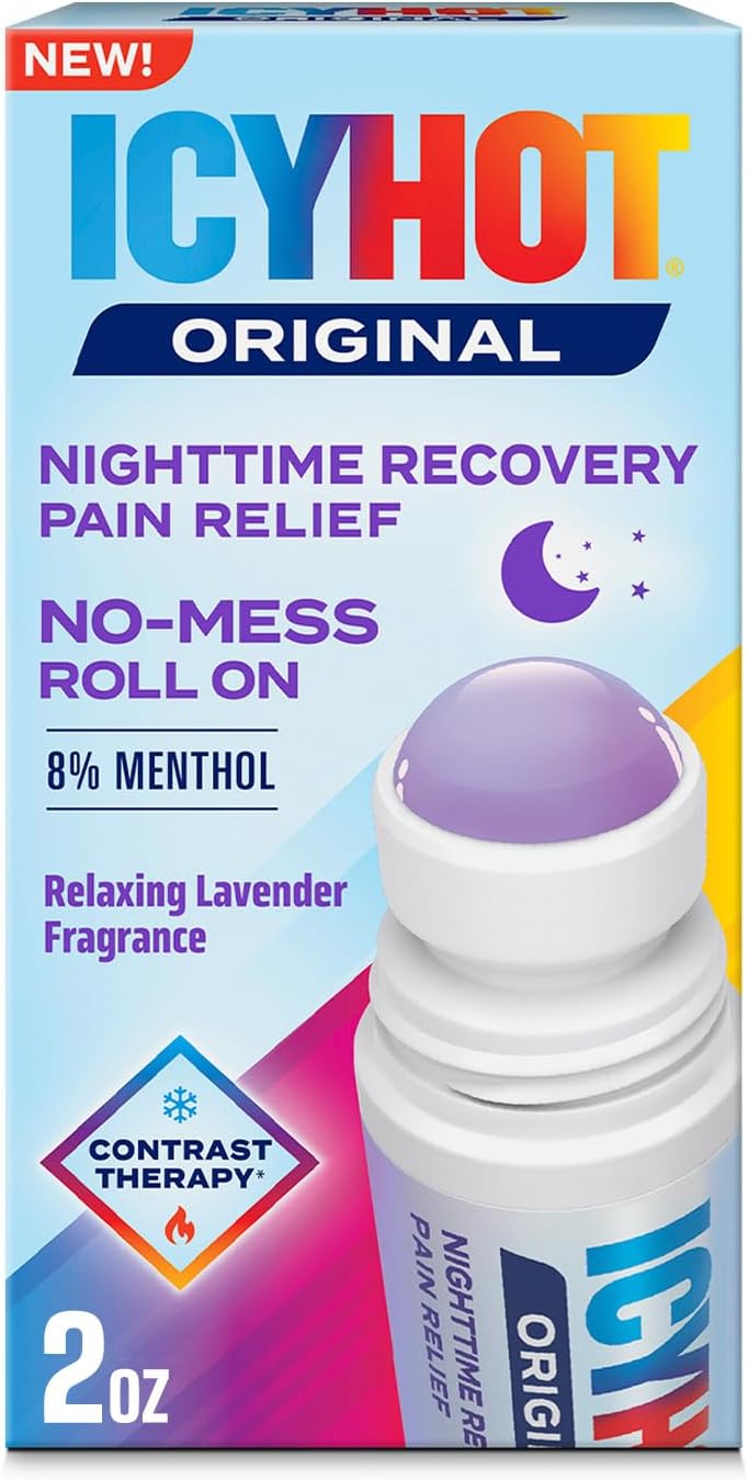 Icy Hot Original Pain Relief Nighttime Recovery No-Mess Roll-On Applicator, Fast-Acting Pain Relief with Menthol 8% for Backaches, Joints, Muscle Strains and Arthritis, Lavender Scent, 2 oz - Image 2
