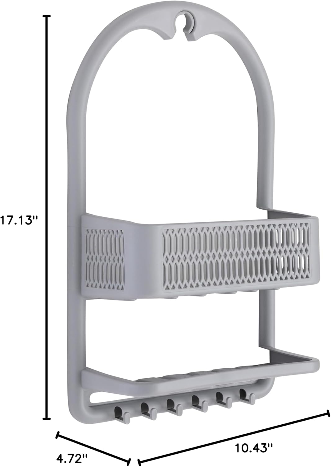 Bath Bliss Molded Shower Caddy | Bathroom Storage | Hangs Over Shower Head | 6 Accessory Hooks | Holds Razors | Washcloths | Accessories | Suction Cup Stability | Grey - Image 11
