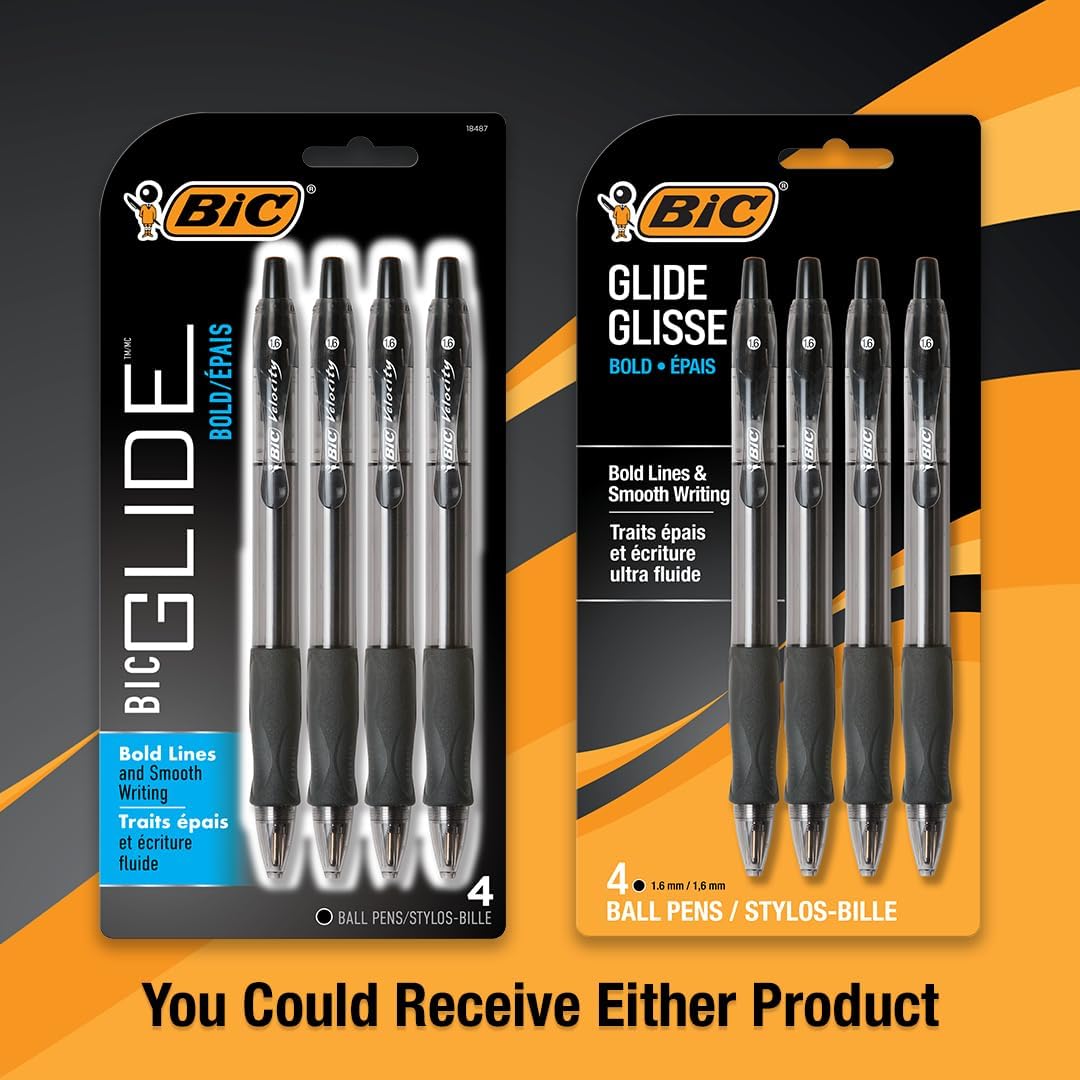 BIC Glide Bold Black Ballpoint Pens, Bold Point (1.6mm), 4-Count Pack, Retractable Ballpoint Pens With Comfortable Full Grip - Image 4