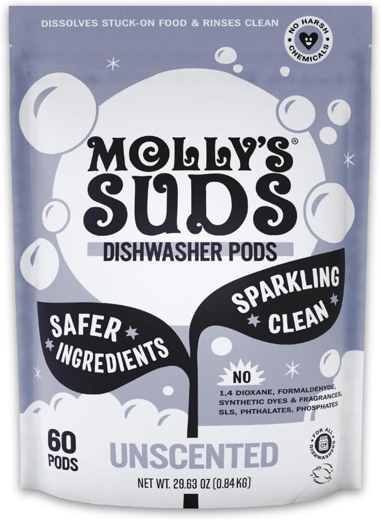 Molly's Suds Dishwasher Pods | Clean Dishwasher Detergent, Cuts Grease & Rinses Clean (Residue-Free) for Sparkling Dishes | 60 Auto-Release Tabs (Unscented) - Image 2