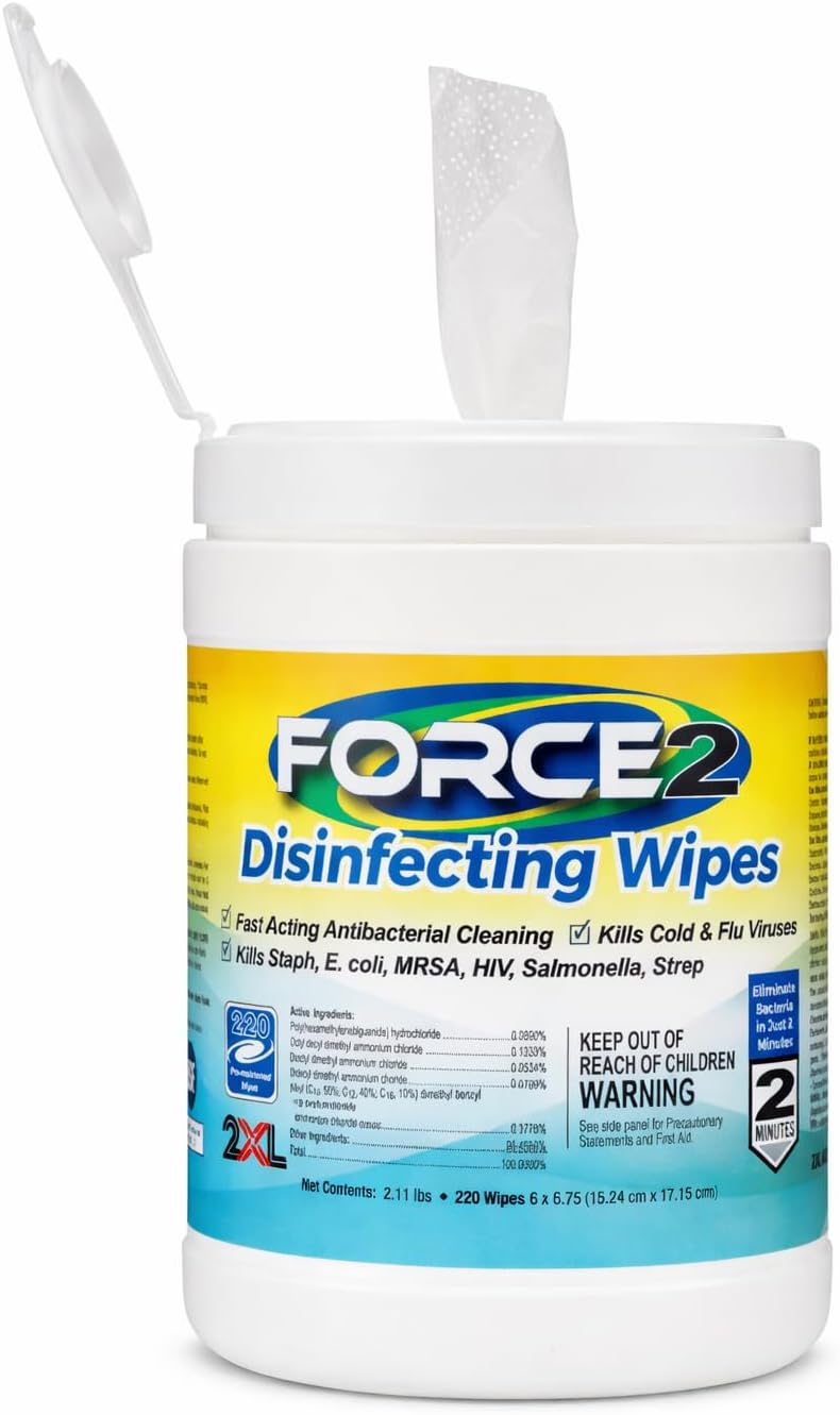 Force2 2XL Disinfecting Wipes – 220 Wipe Count – Antibacterial Disinfectant, Multi-Surface Cleaning and Sanitizing Wipes - Image 2