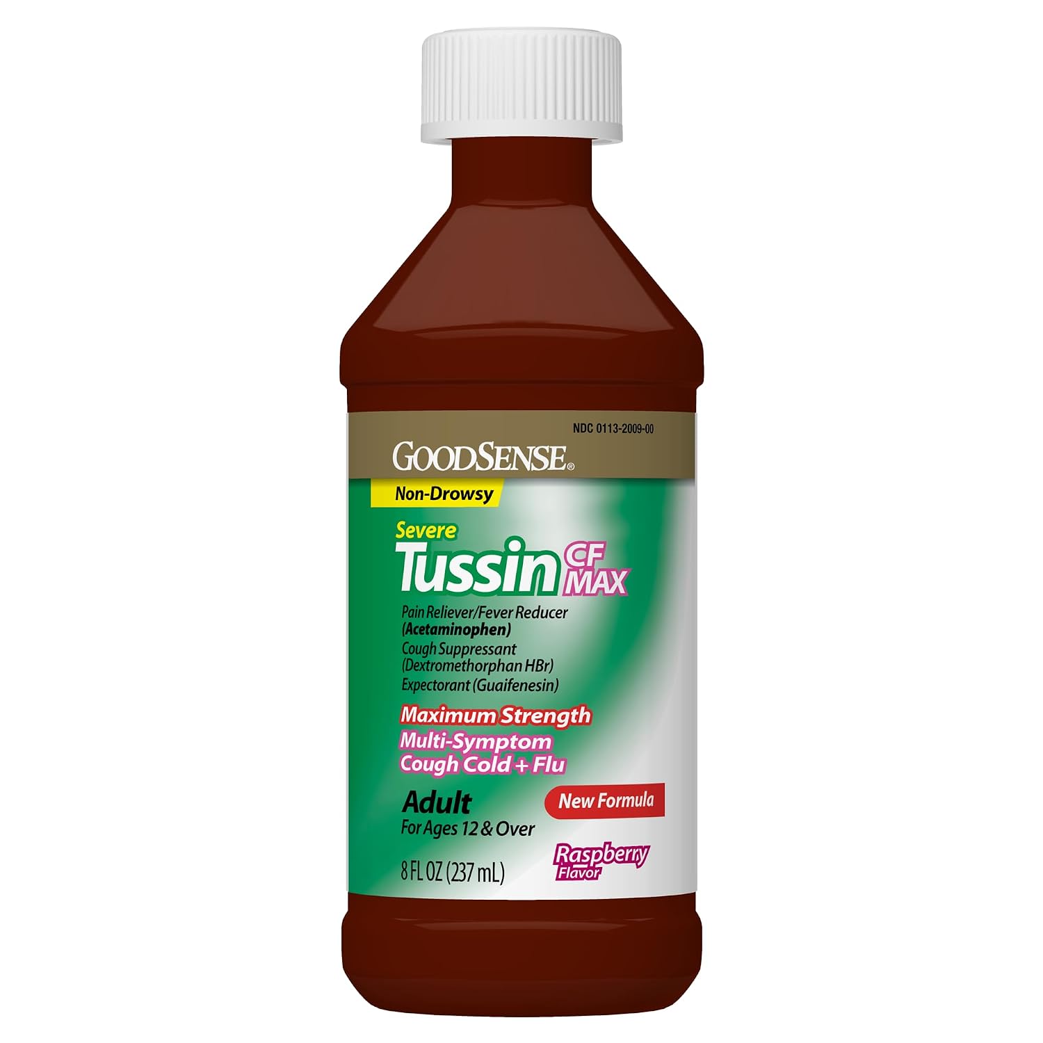 GoodSense Tussin Severe CF Max Multi-Symptom Cough, Cold and Flu, Raspberry Flavor, Cough Medicine, 8 Ounces - Image 3